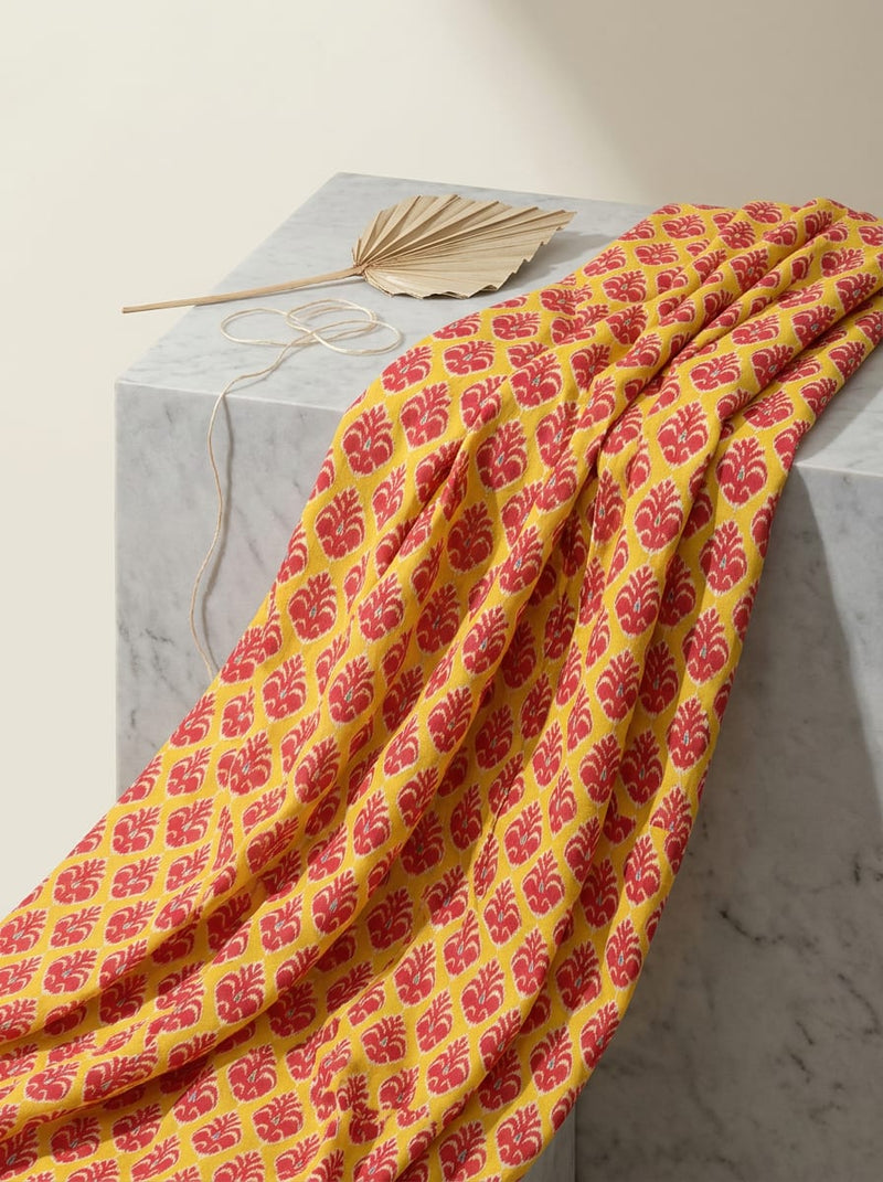 Yellow Ethnic Buti Print Pure Cotton Digital Printed Fabric