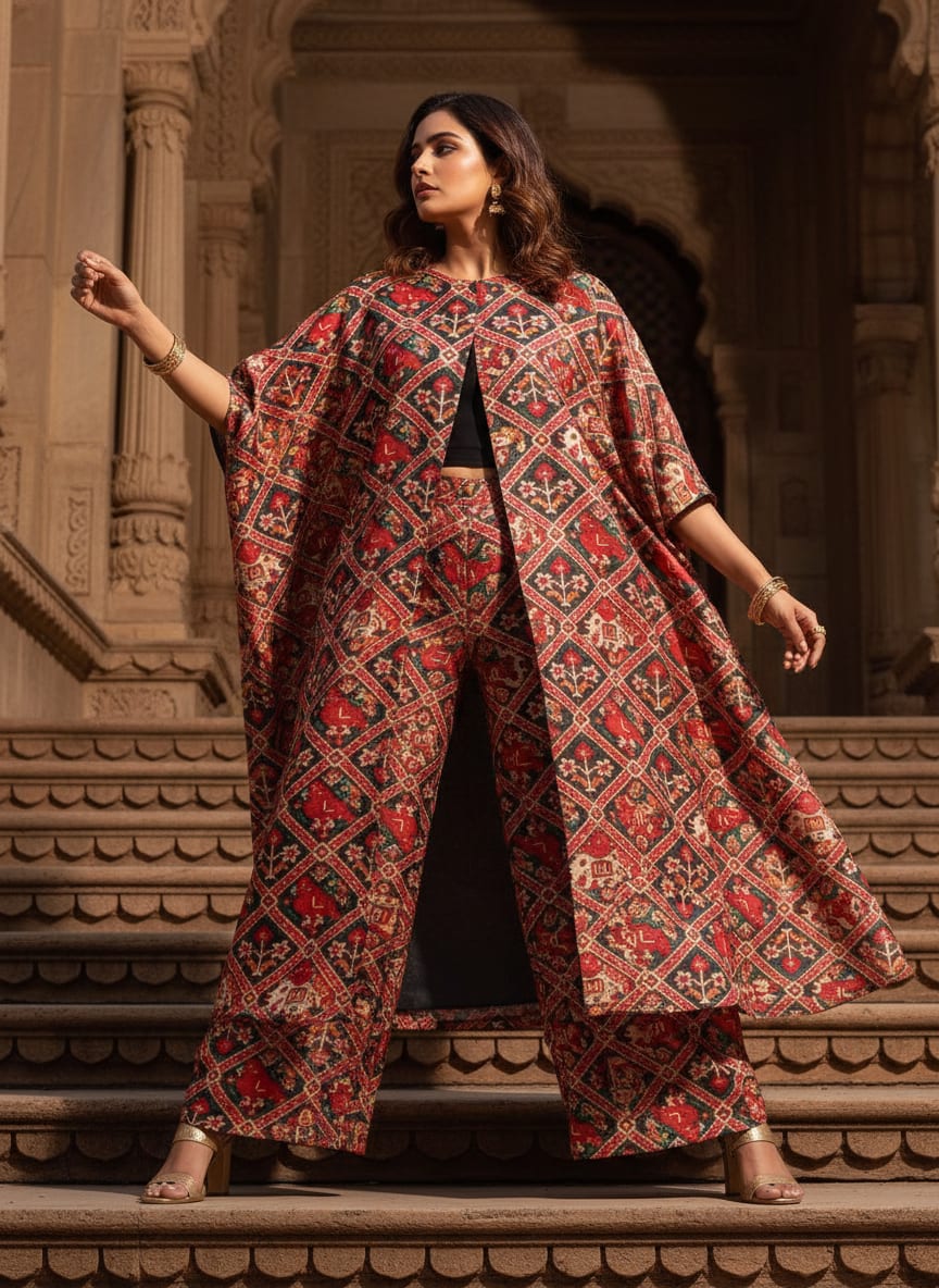 Wedding Patola Design Digital Printed Fabric - Tusser Silk