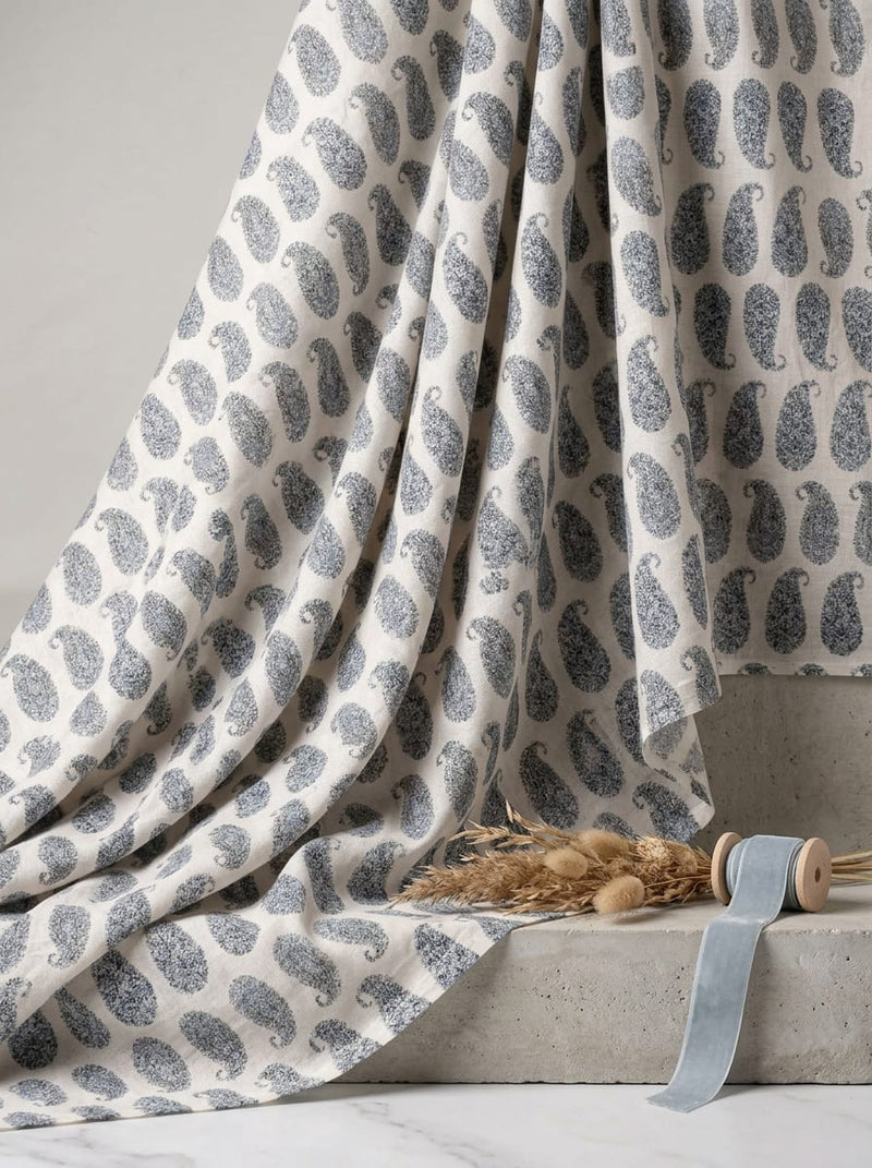 Cream Classic Grey Paisley Motif Pure Cotton Digital Printed Fabric