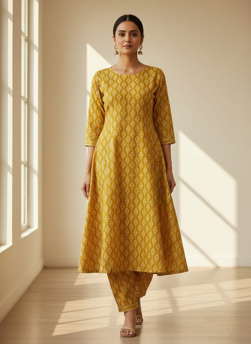 New Yellow Art Houndstooth Digital Printed Fabric - Pure Cotton