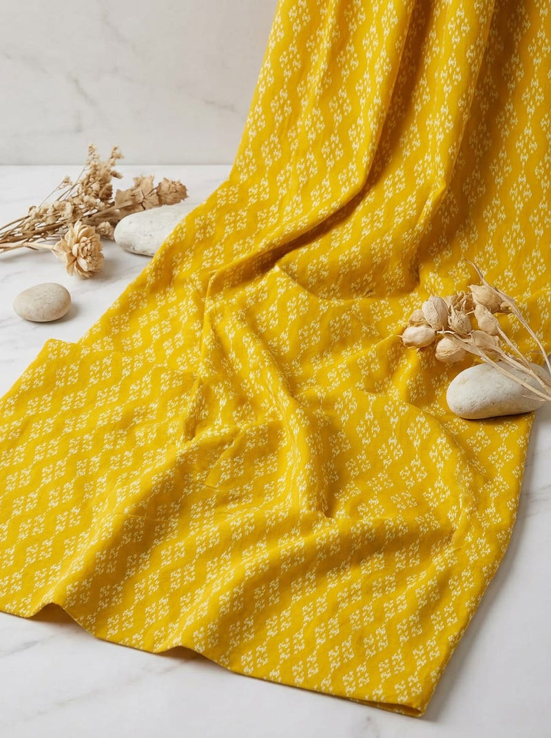 Yellow Dainty Geometric Ethnic Pattern Pure Cotton Digital Printed Fabric