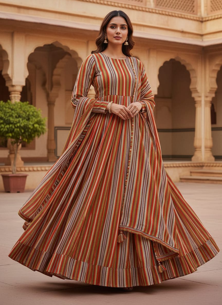 Trending Unbalanced Colourful Strips Digital Printed Fabric - Pure Georgette