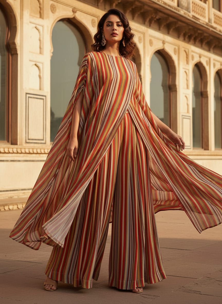 Trending Unbalanced Colourful Strips Digital Printed Fabric - Pure Georgette