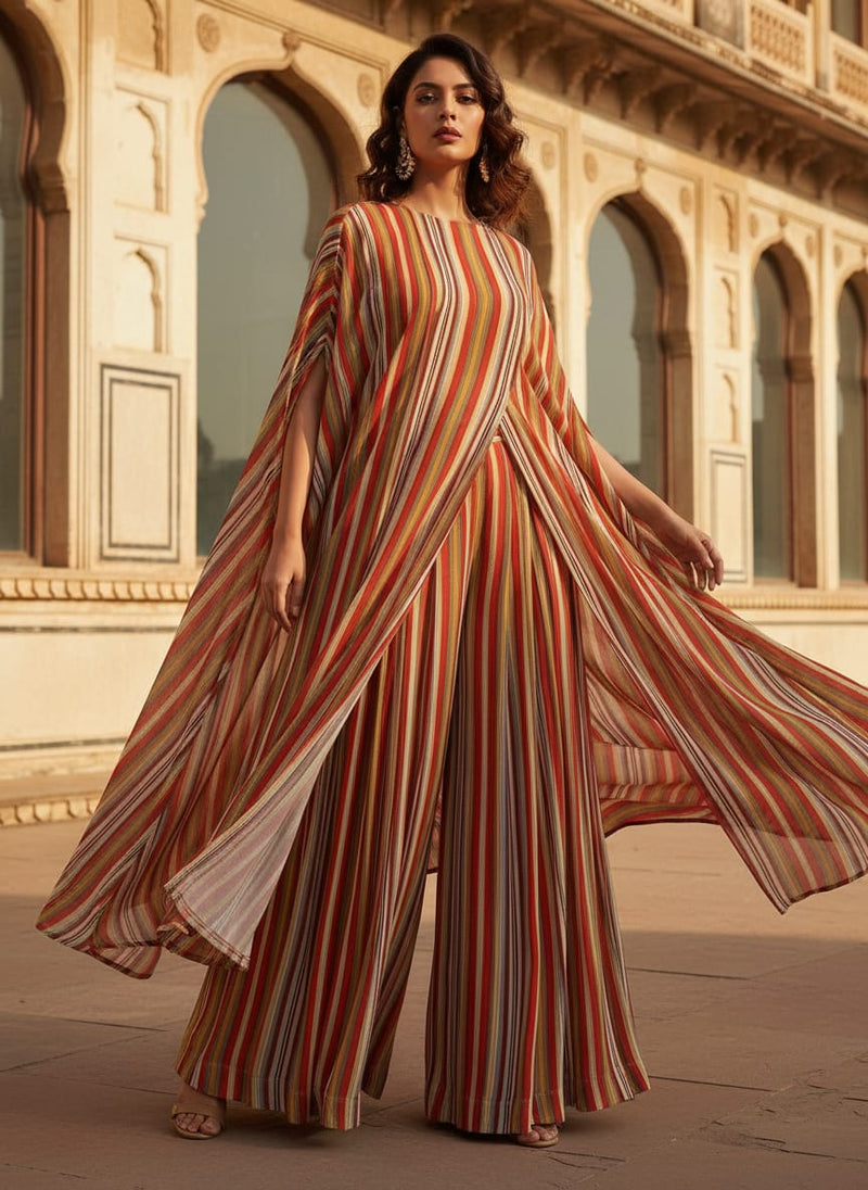 Trending Unbalanced Colourful Strips Digital Printed Fabric - Pure Georgette