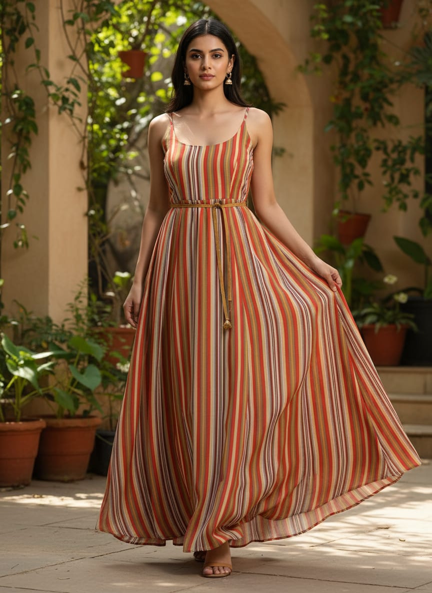 Trending Unbalanced Colourful Strips Digital Printed Fabric - Pure Georgette