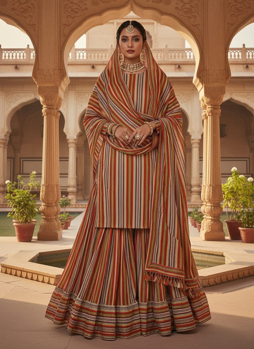 Trending Unbalanced Colourful Strips Digital Printed Fabric - Pure Georgette