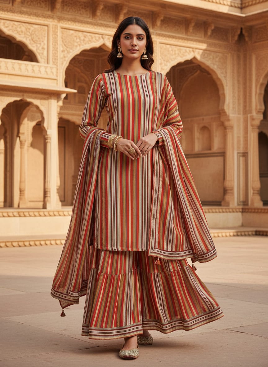 Trending Unbalanced Colourful Strips Digital Printed Fabric - Pure Georgette