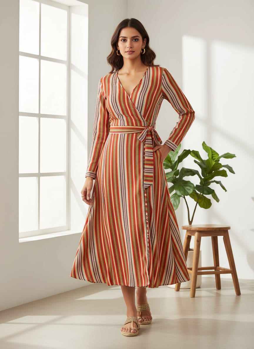 Trending Unbalanced Colourful Strips Digital Printed Fabric - Pure Georgette