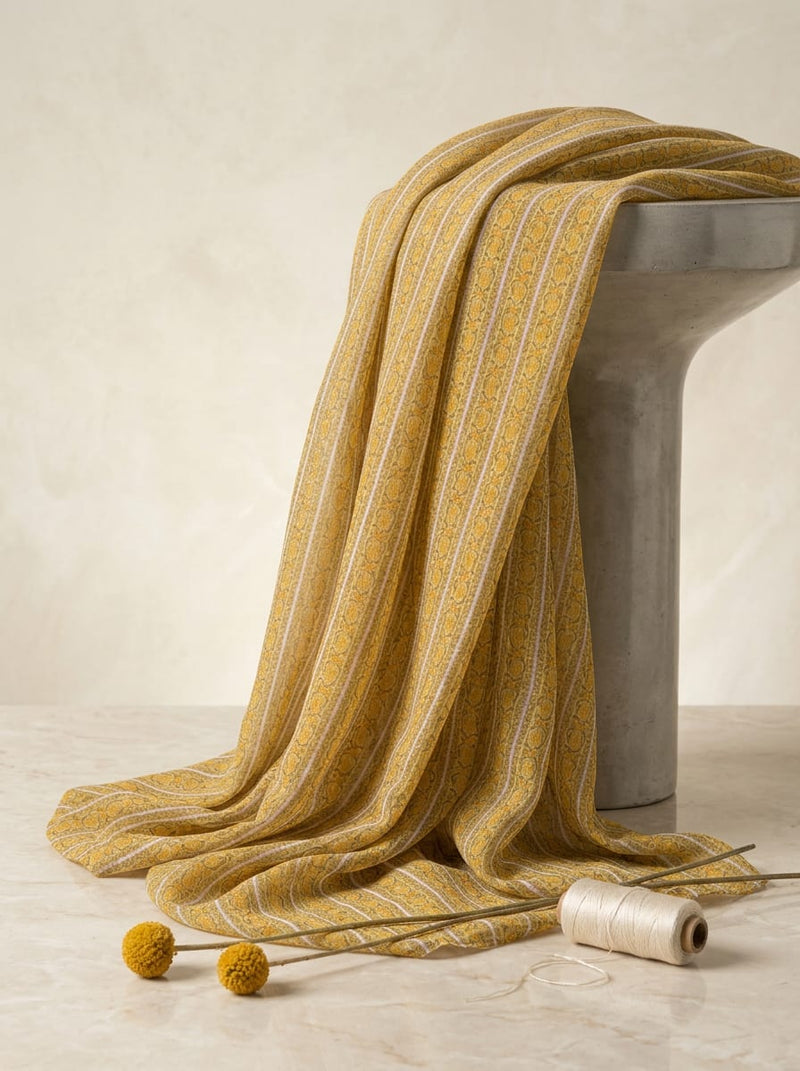 Yellow Ethnic Striped Pattern Pure Georgette Digital Printed Fabric