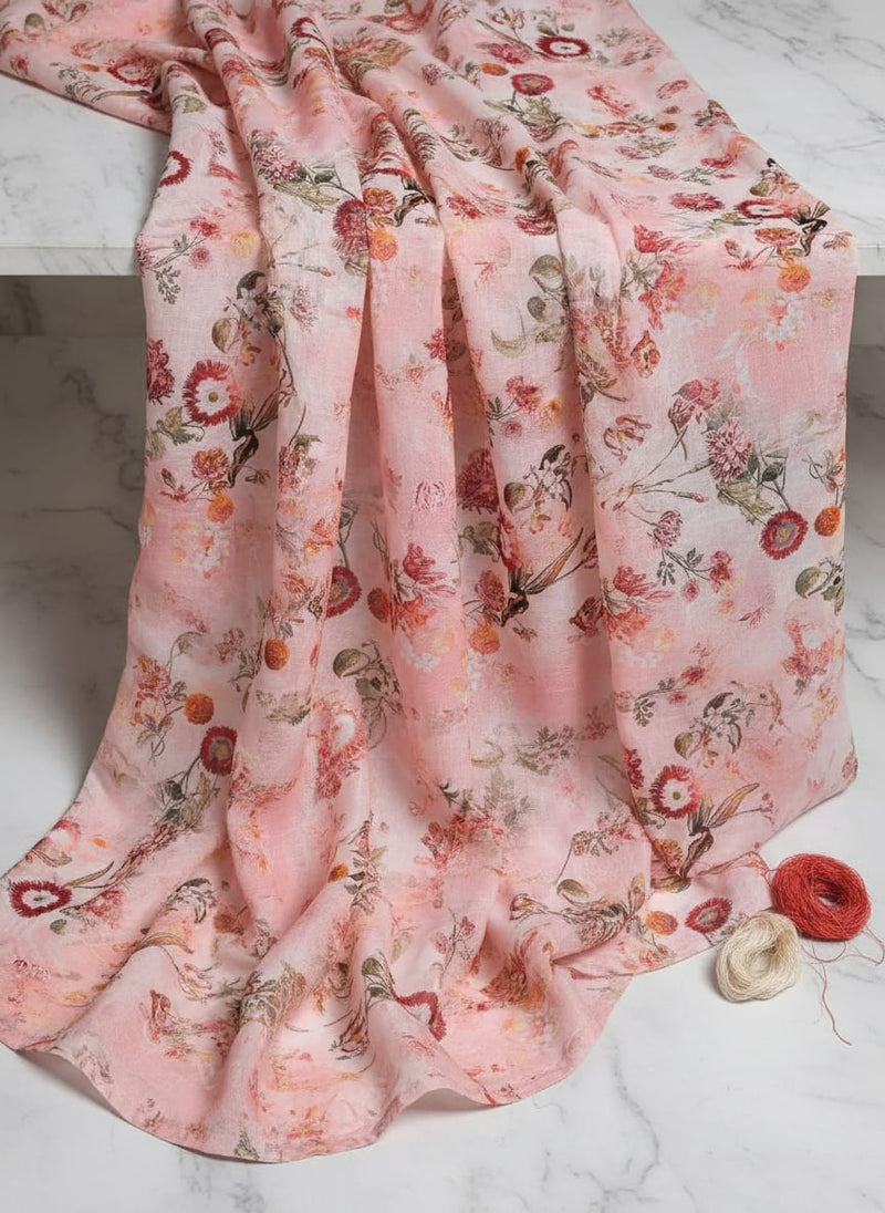 Multicolour Sunflower With Green Leaves Digital Printed Fabric - Pure Cotton