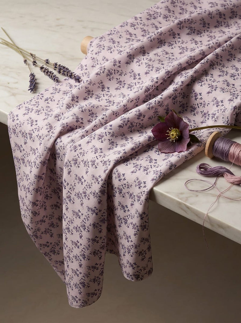 Pink Ditsy Floral Pattern Weightless Digital Printed Fabric