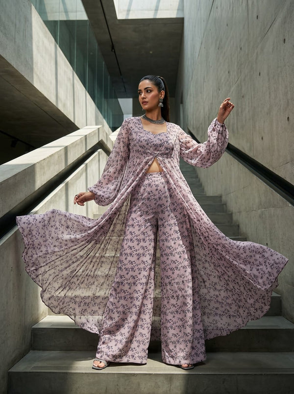 Pink Ditsy Floral Pattern Weightless Digital Printed Fabric - Cape with Palazzo Lookbook - WE-0-MA08640-110 - alternate view