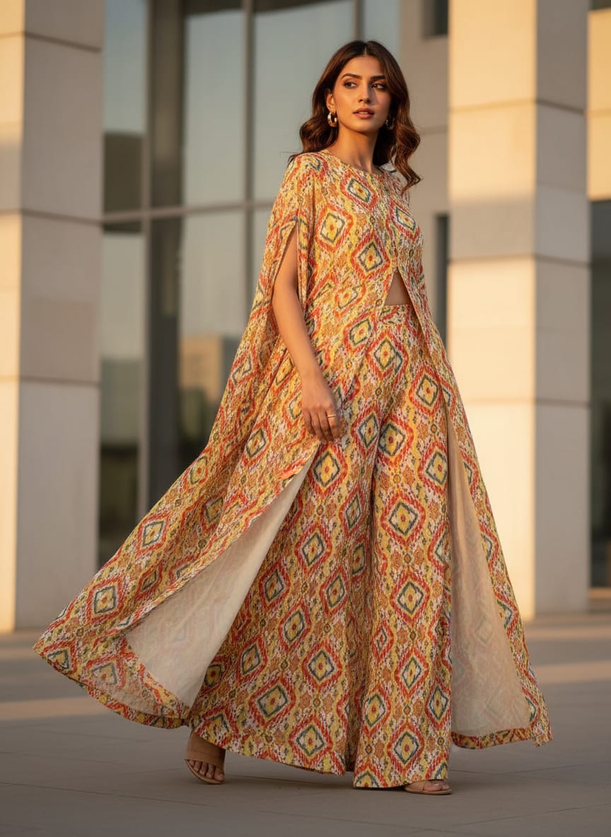 Multicolour Decorative Ikat Digital Printed Fabric - Weightless