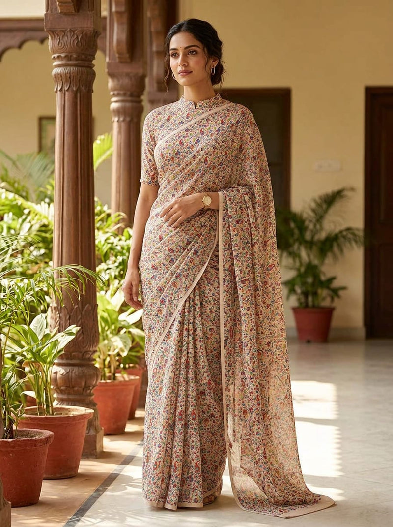 Multicolor Small Scale Paisley Floral Jaal Weightless Digital Printed Fabric