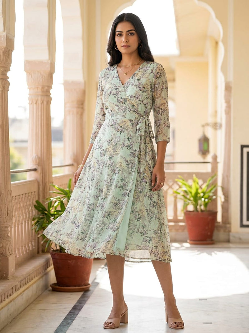 Cream Vintage Floral and Paisley Pure Georgette Digital Printed Fabric