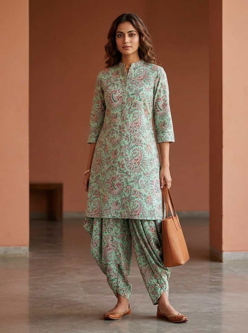 Green Ditsy Floral and Paisley Print Pure Cotton Digital Printed Fabric