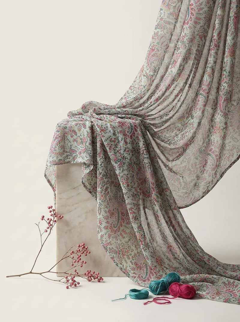 Multicolor Intricate Paisley Floral Jaal Pure Georgette Digital Printed Fabric