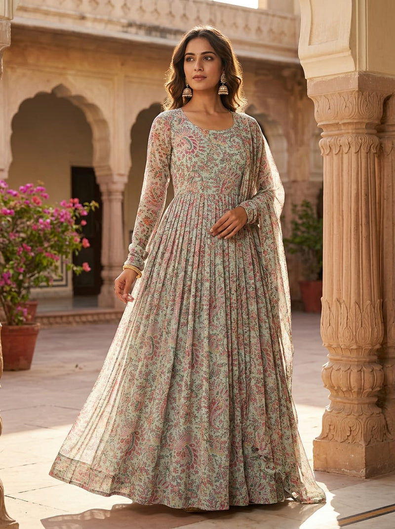 Multicolor Intricate Paisley Floral Jaal Pure Georgette Digital Printed Fabric