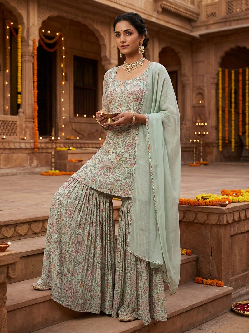 Multicolor Intricate Paisley Floral Jaal Pure Georgette Digital Printed Fabric