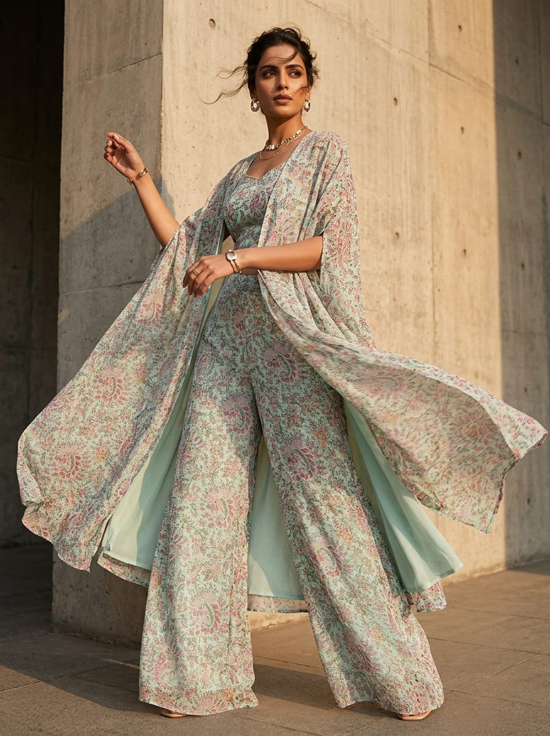 Multicolor Intricate Paisley Floral Jaal Pure Georgette Digital Printed Fabric