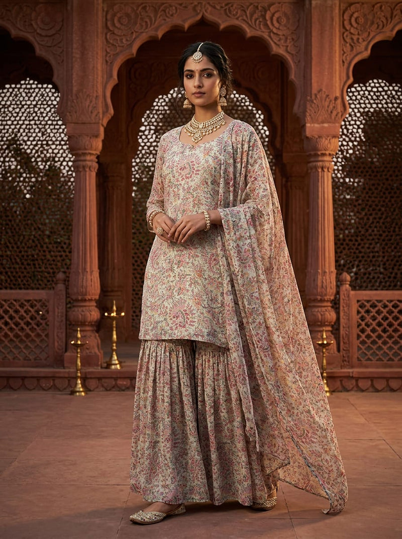 Multicolor Intricate Paisley Floral Jaal Pure Georgette Digital Printed Fabric