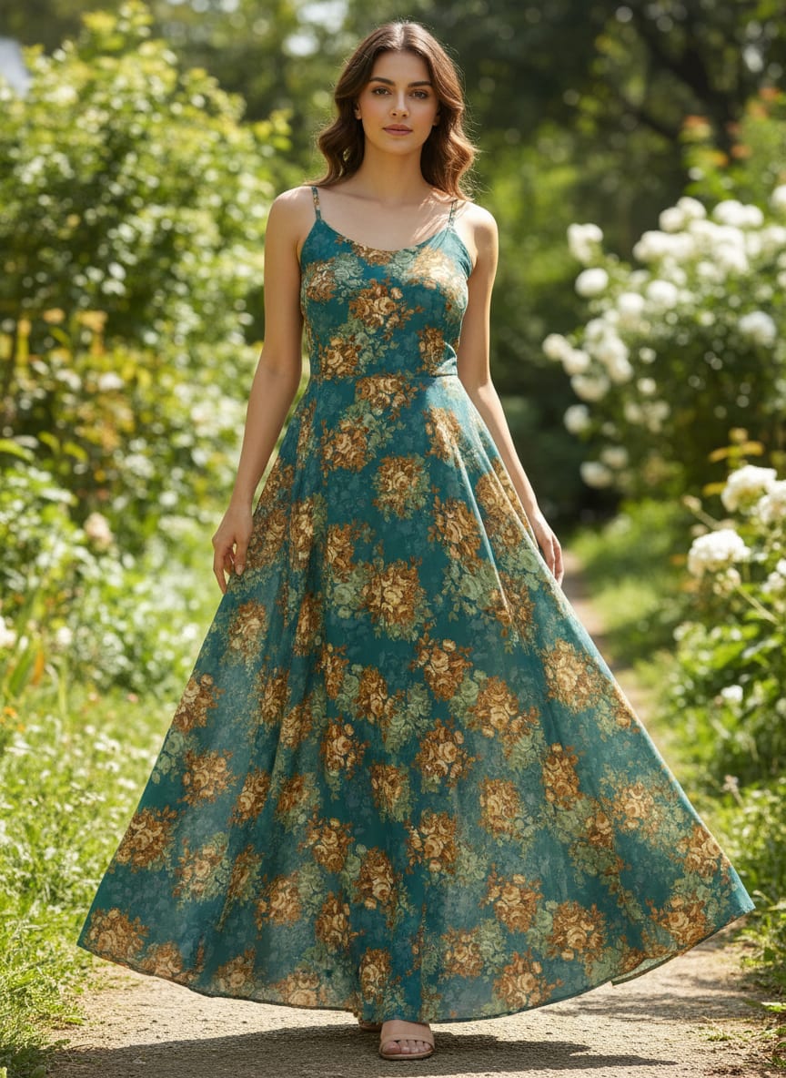 Big Golden Rose With Dark Paua Shell Colour Digital Printed Fabric - Weightless