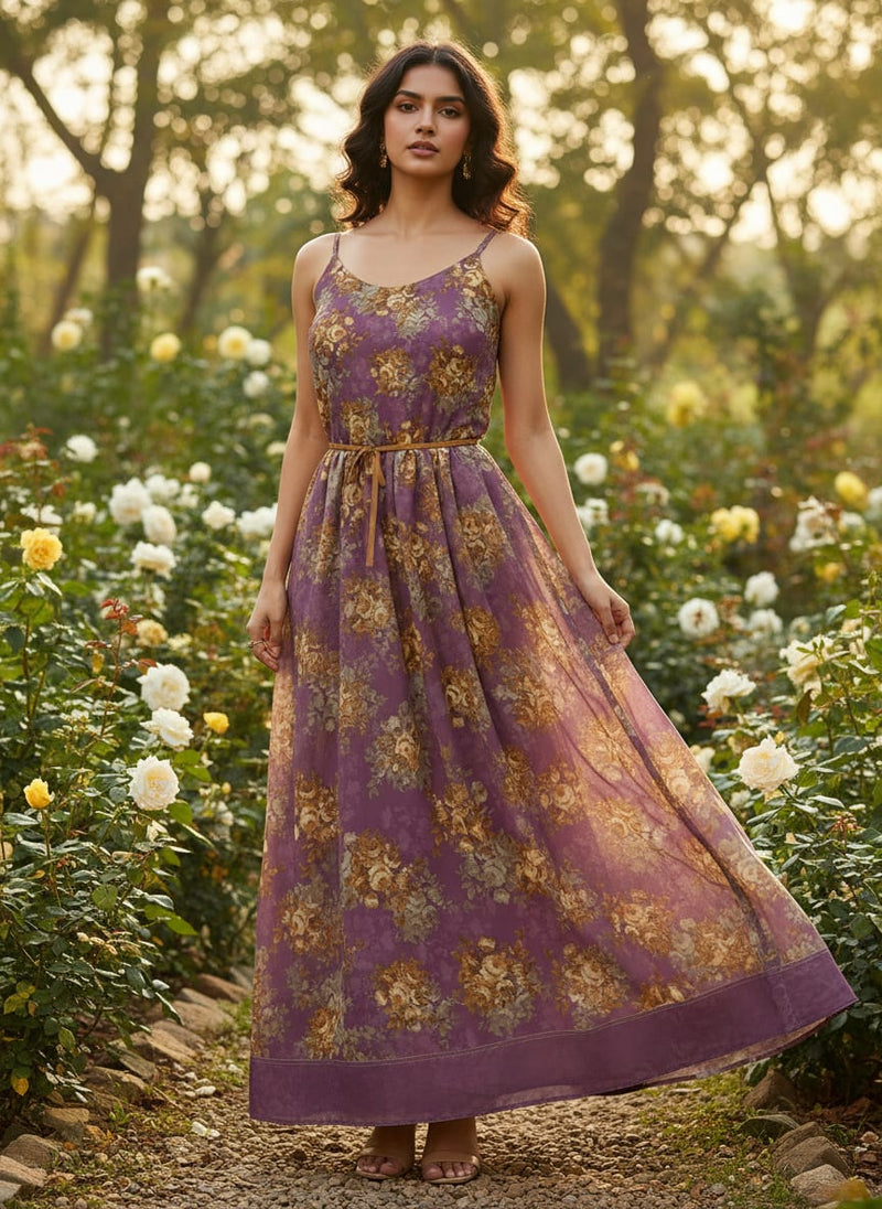 Big Rose With Dark Scintillating Violet Colour Digital Printed Fabric - Weightless