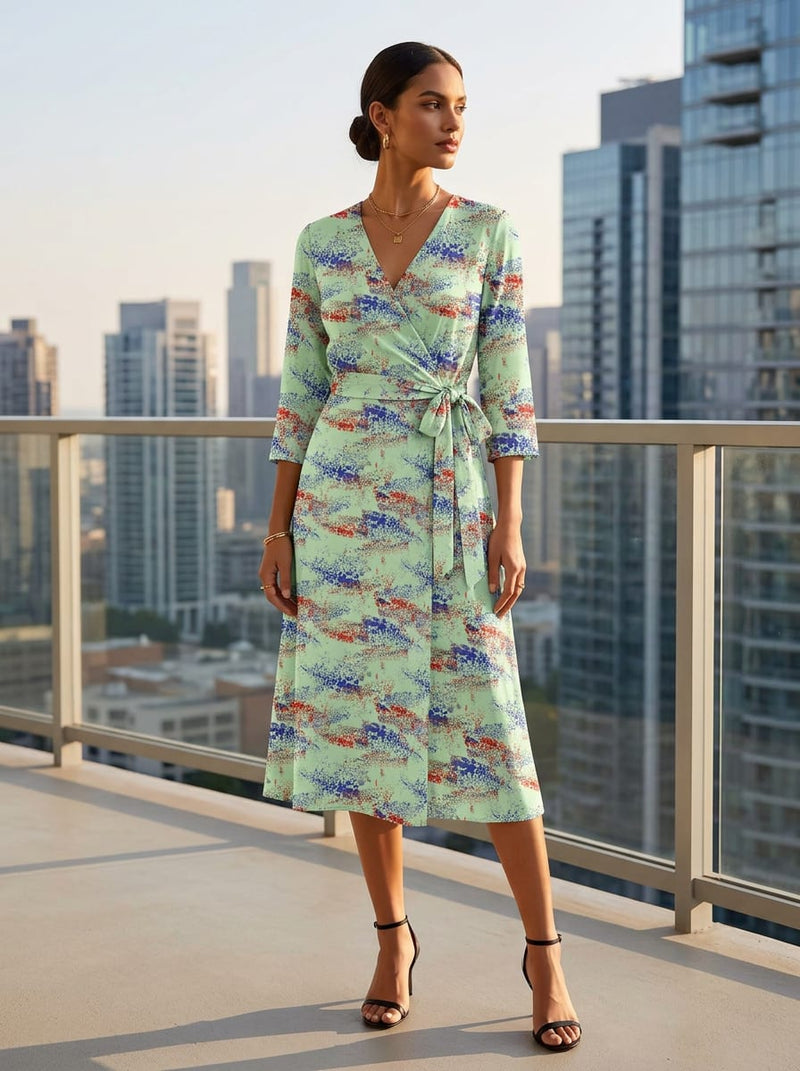 Multicolor Abstract Splatter Print Silk Crepe Digital Printed Fabric