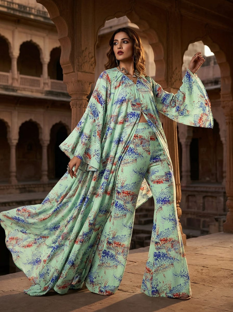 Multicolor Abstract Splatter Print Silk Crepe Digital Printed Fabric