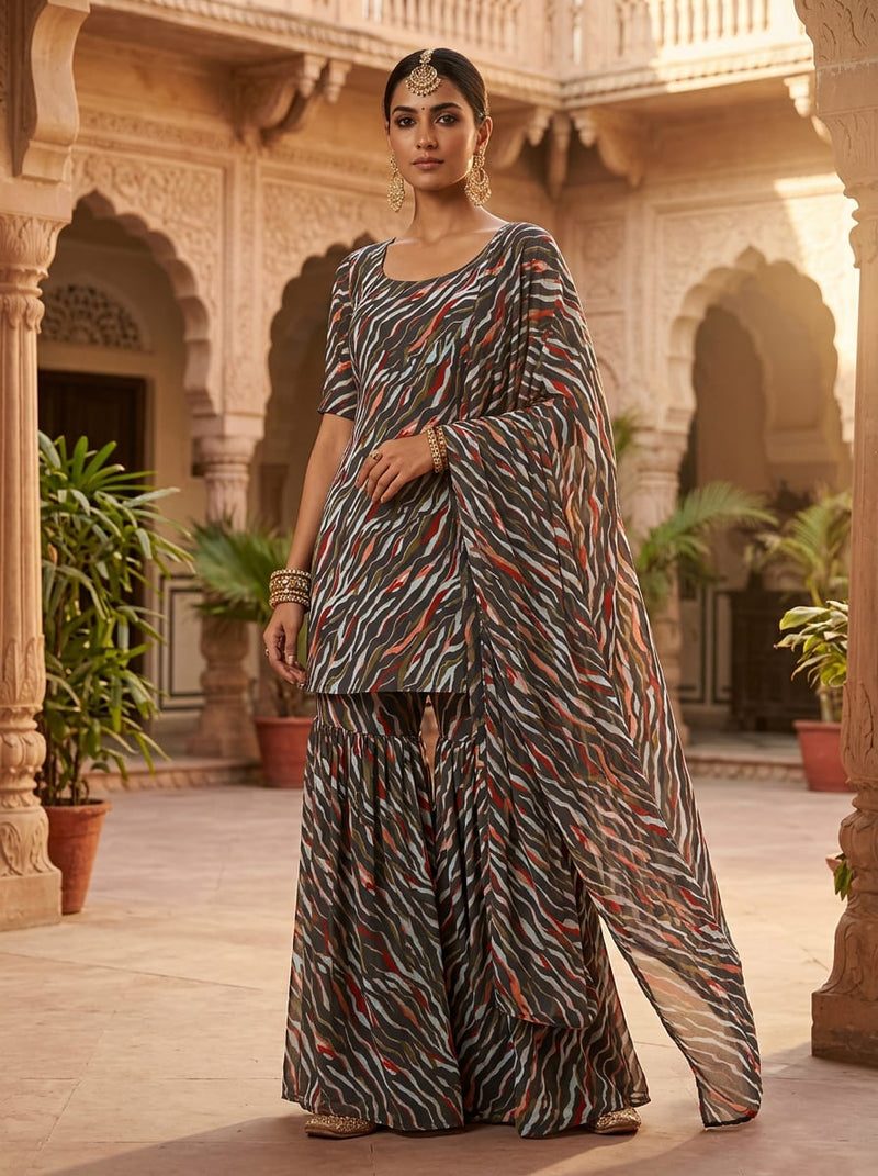 Multicolor Abstract Animal Stripe Pure Georgette Digital Printed Fabric
