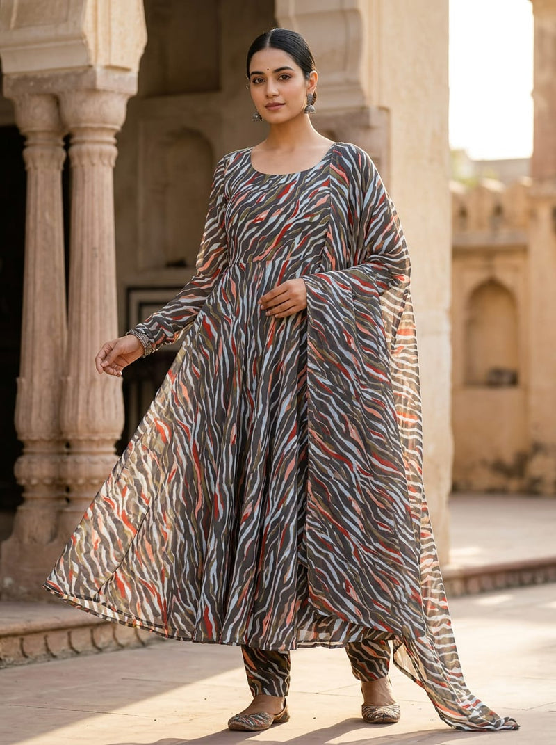 Multicolor Abstract Animal Stripe Pure Georgette Digital Printed Fabric