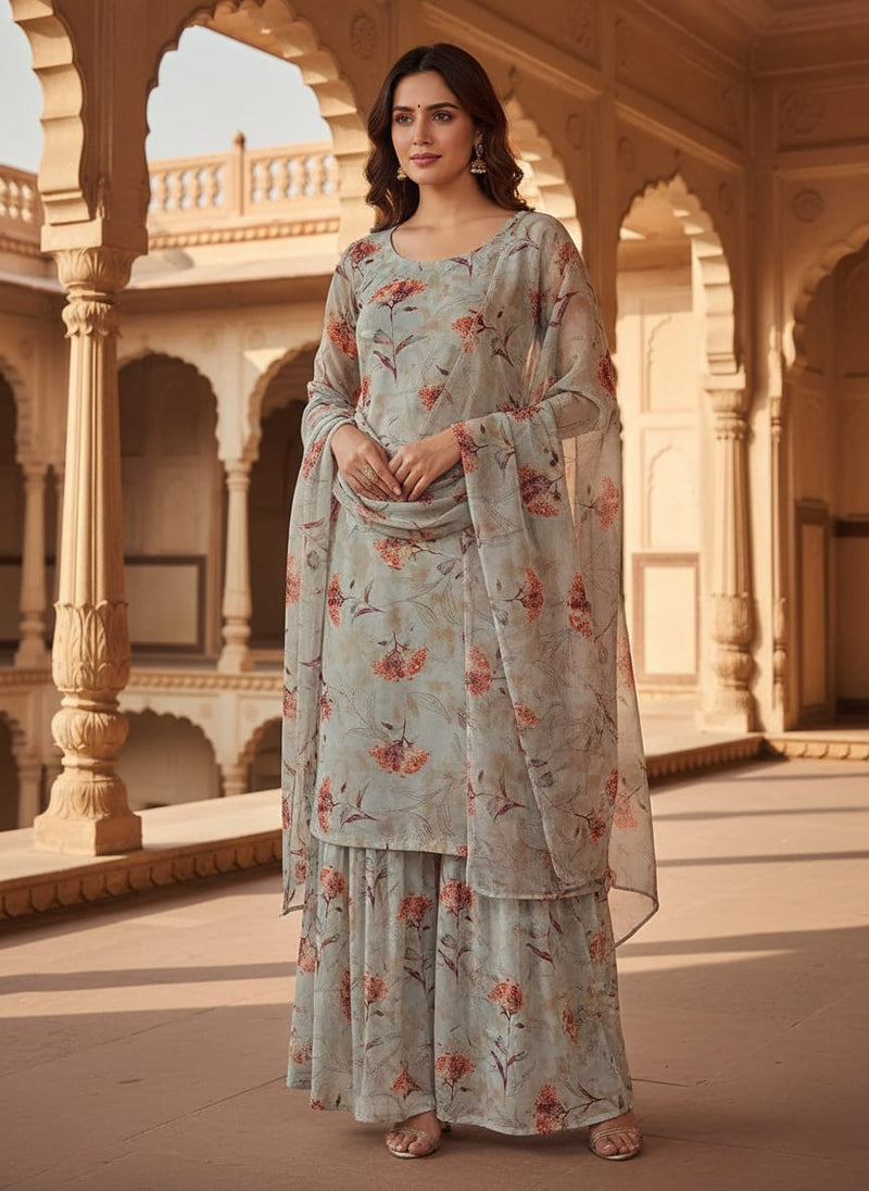 Beautiful Botanical Ixora Flower Digital Printed Fabric - Pure Georgette