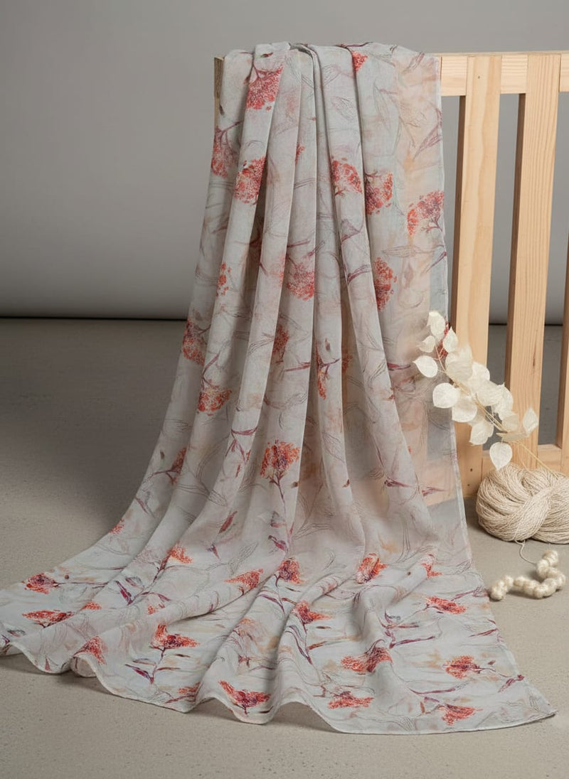 Beautiful Botanical Ixora Flower Digital Printed Fabric - Pure Georgette