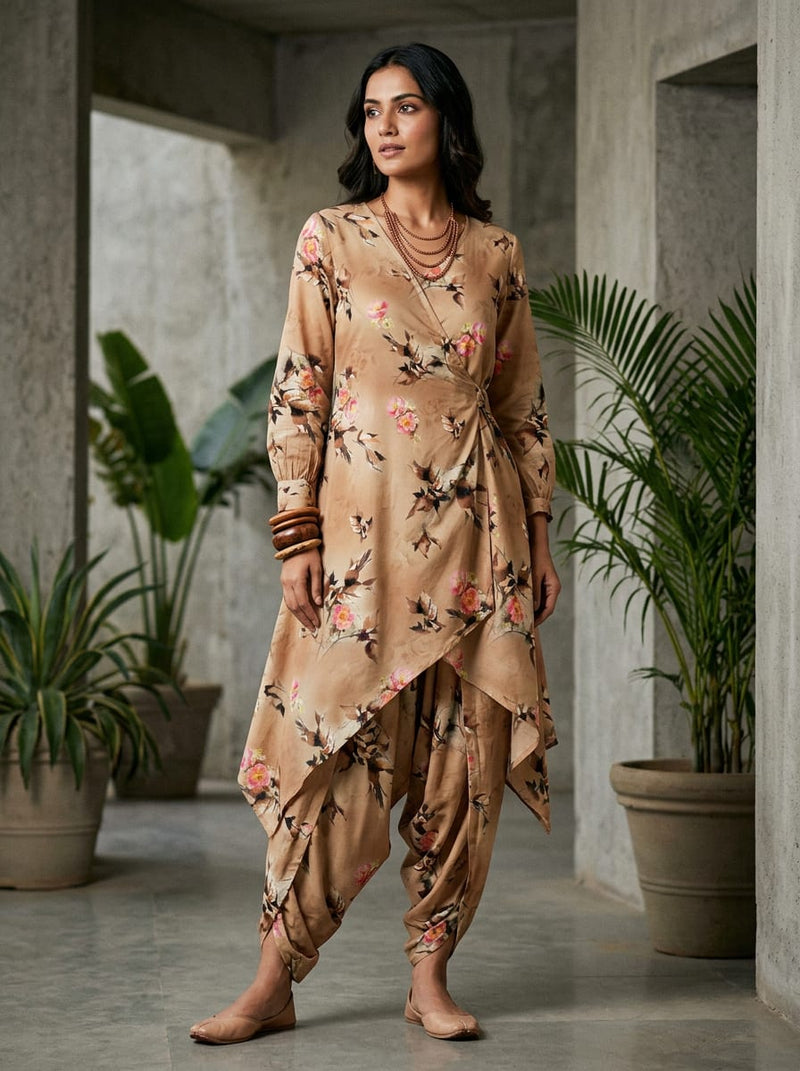 Brown Artistic Floral Bouquets Pure Cotton Digital Printed Fabric