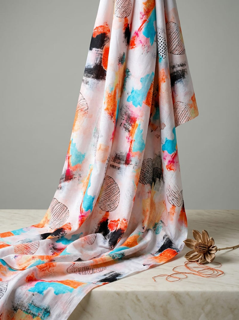 Multicolor Colorful Abstract Brush Stroke Pure Cotton Digital Printed Fabric