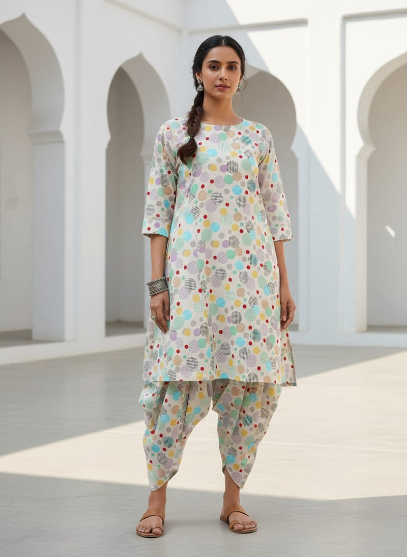Tiny Bubble Lining With Multicolour Doted Circle Digital Printed Fabric - Pure Cotton