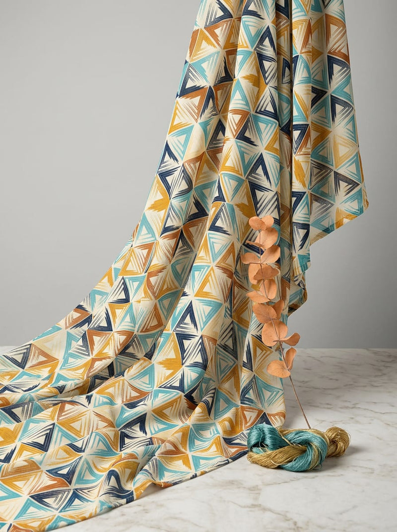Multicolor Brushstroke Triangle Geometric Pure Georgette Digital Printed Fabric