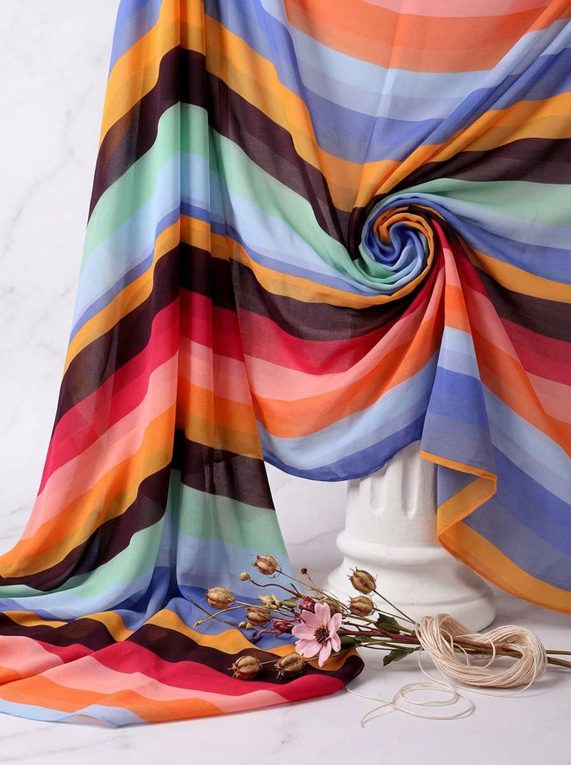 Multicolor Colorful Wavy Stripes Weightless Digital Printed Fabric