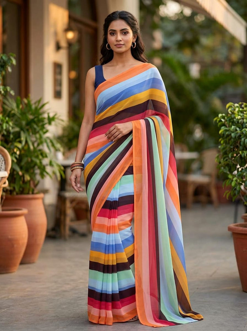 Multicolor Colorful Wavy Stripes Weightless Digital Printed Fabric
