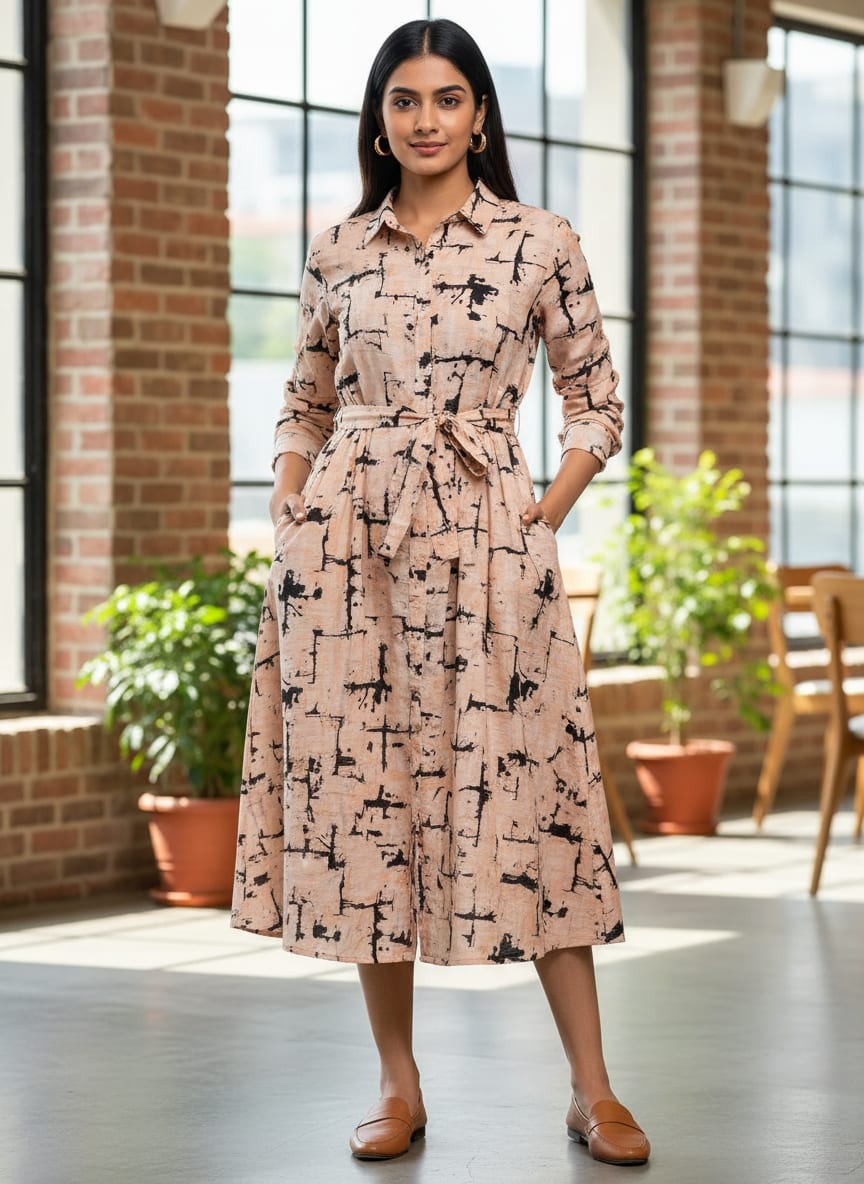 Toile Dark peach And Black Combination Digital Printed Fabric - Pure Cotton
