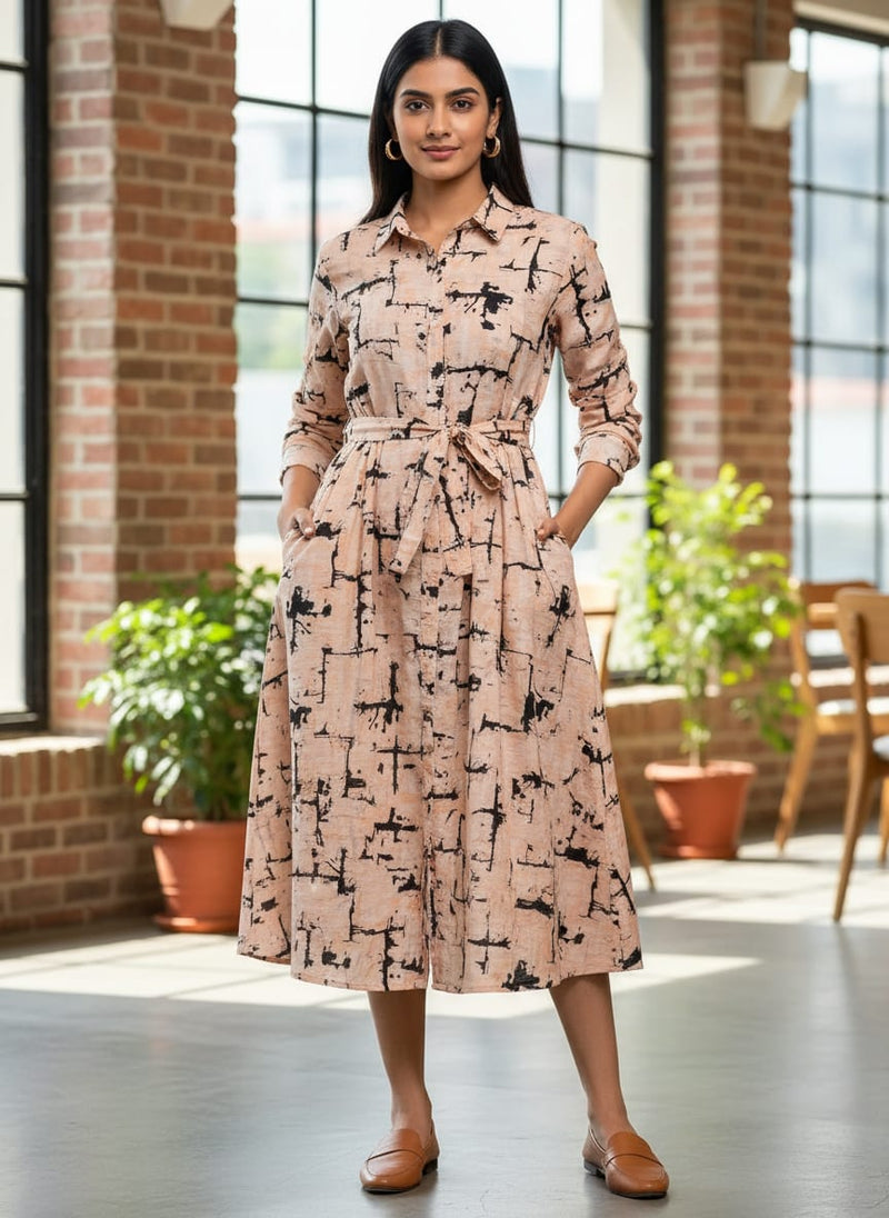 Toile Dark peach And Black Combination Digital Printed Fabric - Pure Cotton