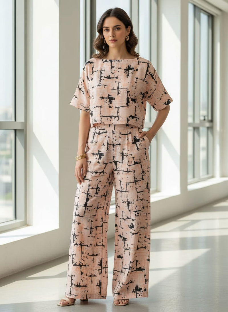Toile Dark peach And Black Combination Digital Printed Fabric - Pure Cotton