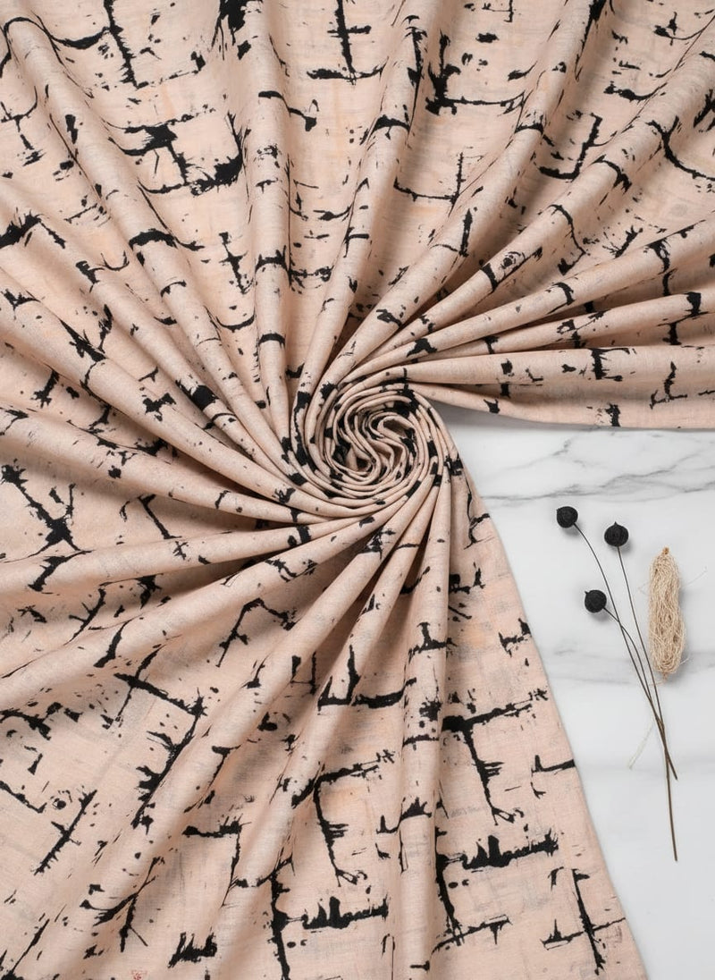 Toile Dark peach And Black Combination Digital Printed Fabric - Pure Cotton