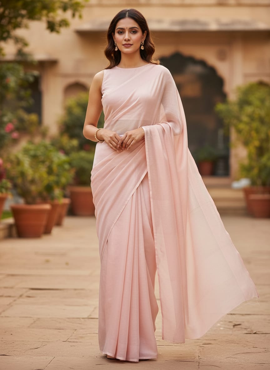 Peach Color Pure Chinon Plain Dyed Fabric