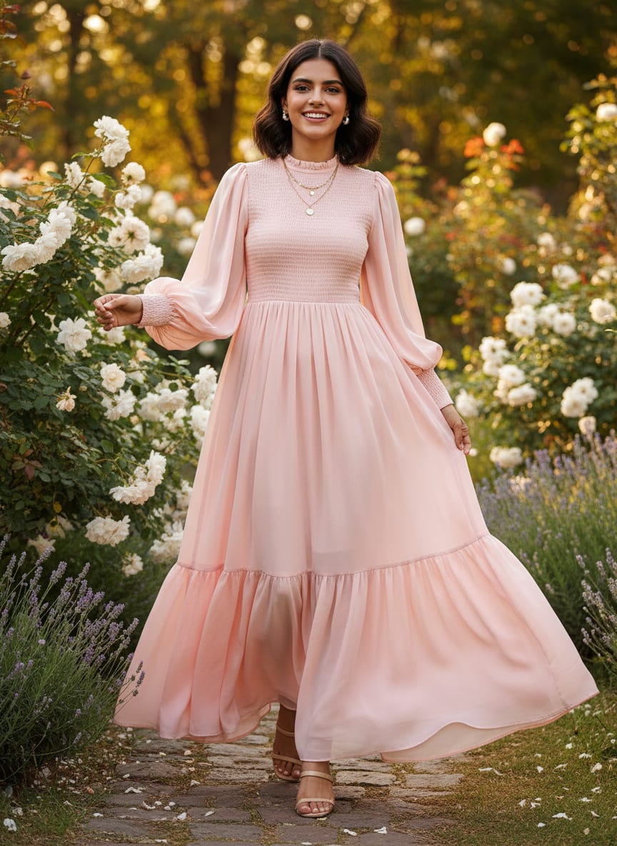 Peach Color Pure Chinon Plain Dyed Fabric
