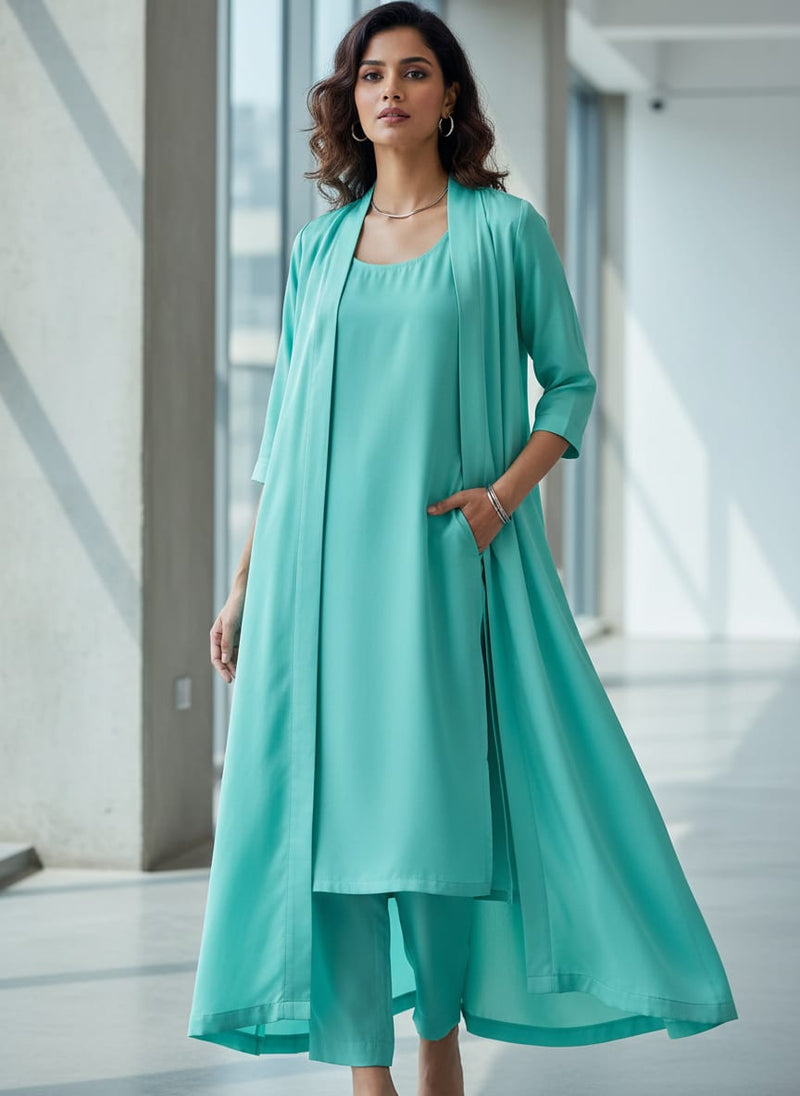 Pastel Blue Colour Natural Crepe Plain Dyed Fabric