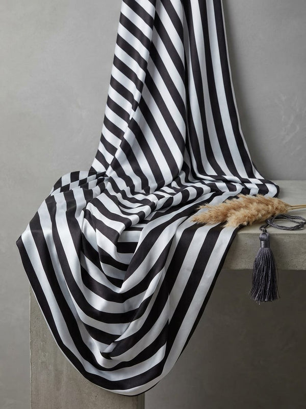 Black Bold Vertical Stripes Japan Satin Digital Printed Fabric