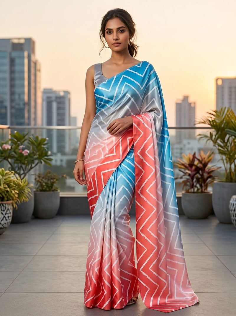 Multicolor Gradient Chevron Japan Satin Digital Printed Fabric