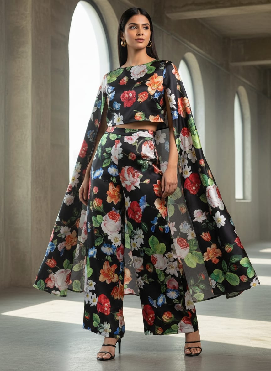 Liberty Small Floral Flower Digital Printed Fabric - Japan Satin