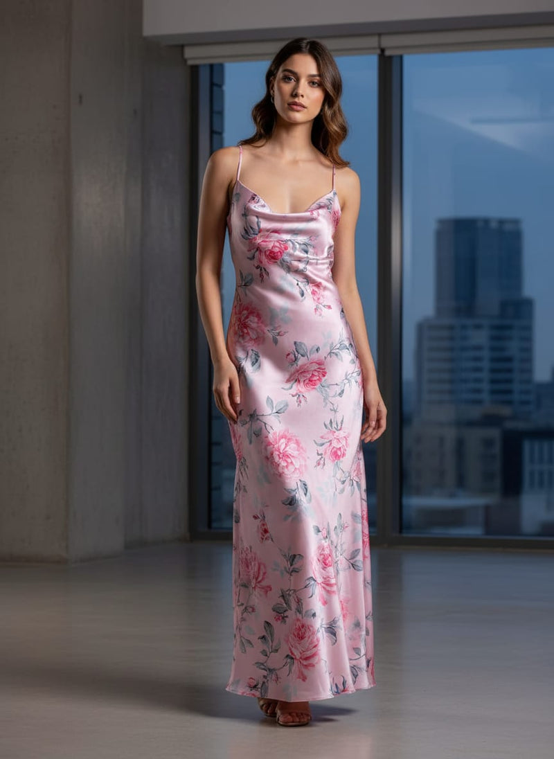 Pink Rose Allover Digital Printed Fabric - Japan Satin